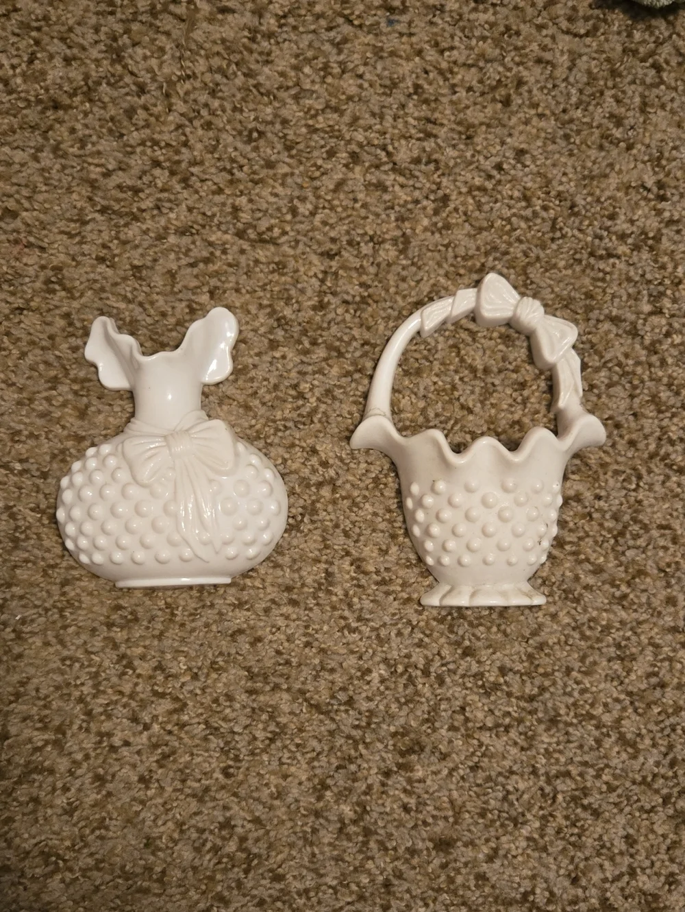 Vintage- White- Hobnail- Basket and Vase- Figurine Set